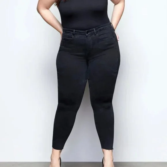 Good American Good Waist Crop Raw Edge Jeans Women 18 Stretch Cotton‎ High Rise